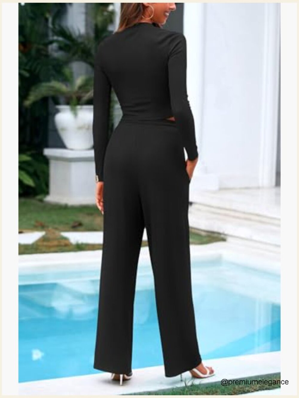 2 Piece Loungewear Set Crop Top Wide Leg Pants Tracksuit - Picture 2 of 7